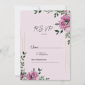 水色薄紫グリーン金ゴールドバラフローラRSVP 招待状 (正面)