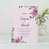 水色薄紫グリーン金ゴールドバラ結婚フローラ 招待状 (スタンド正面)
