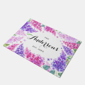 水色薄紫リースパーソナライズされた名の形式 ドアマット (アングル)