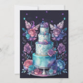 水色誕生日バルーンケーキネイビーブルーパープル 招待状 (正面)