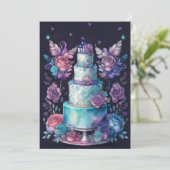 水色誕生日バルーンケーキネイビーブルーパープル 招待状 (スタンド正面)