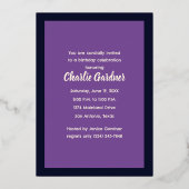 水色誕生日バルーンケーキネイビーブルーパープル 箔招待状 (裏面)