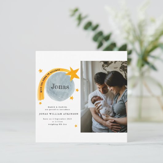 水色誕生発表月面ベビーカード 案内状 (スタンド正面)