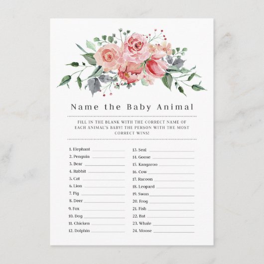 水色赤ちゃん動物のシャワーゲームカードの名前 エンクロージャーカード (正面)