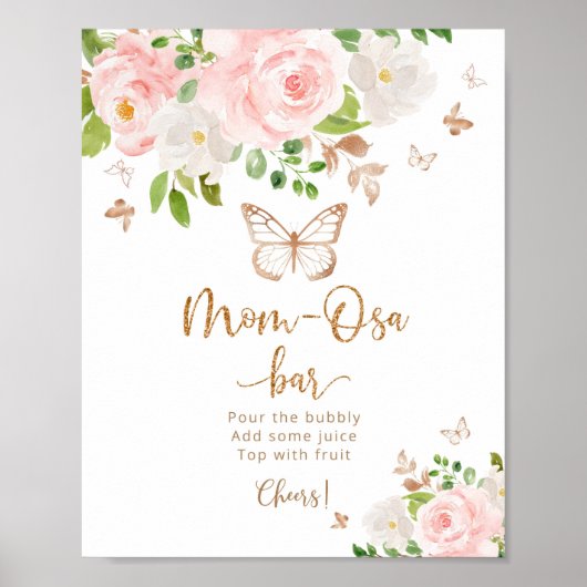 水色赤面ピンクバタフライマムオーサバー標識 ポスター (正面)