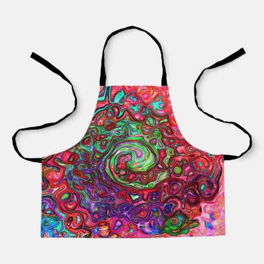 水色赤Groovy抽象芸術レトロ液スワール エプロン (正面)