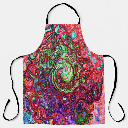 水色赤Groovy抽象芸術レトロ液スワール エプロン (正面)