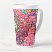 水色赤Groovy抽象芸術レトロ液スワール カフェラテマグ (右アングル)