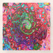 水色赤Groovy抽象芸術レトロ液スワール ガラスコースター (正面)