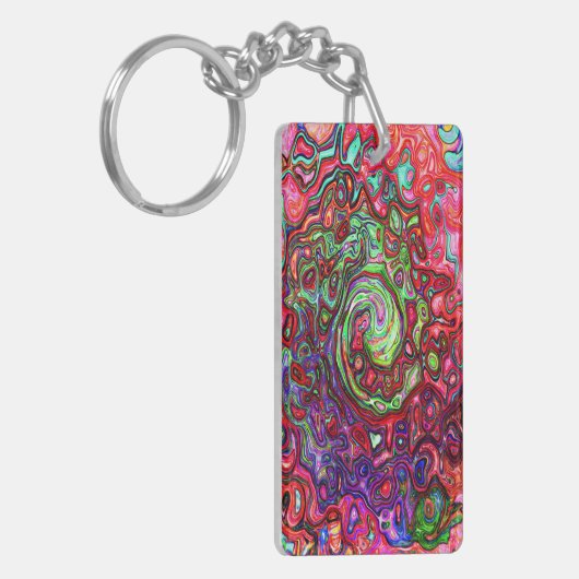水色赤Groovy抽象芸術レトロ液スワール キーホルダー (正面左)