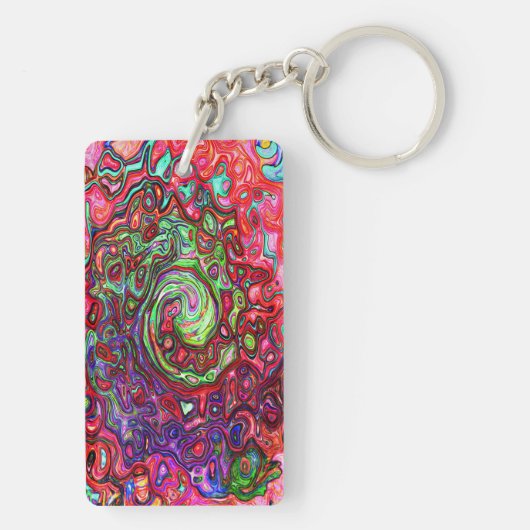 水色赤Groovy抽象芸術レトロ液スワール キーホルダー (裏面)