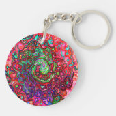 水色赤Groovy抽象芸術レトロ液スワール キーホルダー (裏面)