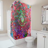 水色赤Groovy抽象芸術レトロ液スワール シャワーカーテン (インサイチュ)