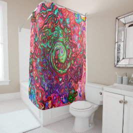 水色赤Groovy抽象芸術レトロ液スワール シャワーカーテン