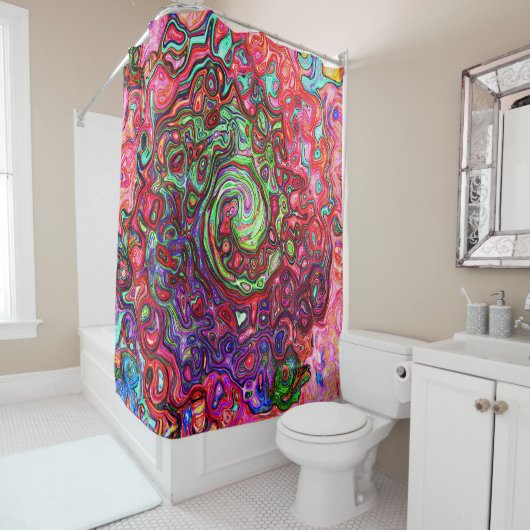 水色赤Groovy抽象芸術レトロ液スワール シャワーカーテン (インサイチュ)