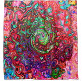 水色赤Groovy抽象芸術レトロ液スワール シャワーカーテン (正面)