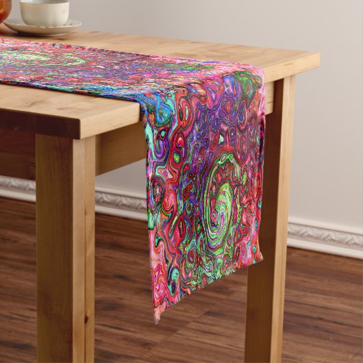 水色赤Groovy抽象芸術レトロ液スワール ショートテーブルランナー (インサイチュ)
