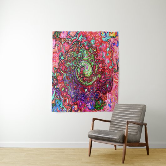 水色赤Groovy抽象芸術レトロ液スワール タペストリー (インサイチュ)