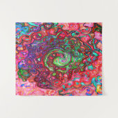 水色赤Groovy抽象芸術レトロ液スワール タペストリー (正面(横))