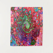 水色赤Groovy抽象芸術レトロ液スワール タペストリー (正面)