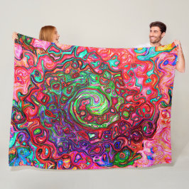 水色赤Groovy抽象芸術レトロ液スワール フリースブランケット