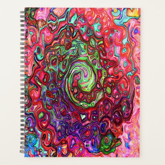 水色赤Groovy抽象芸術レトロ液スワール プランナー手帳 (正面)