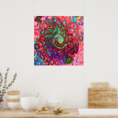 水色赤Groovy抽象芸術レトロ液スワール ポスター (キッチン)