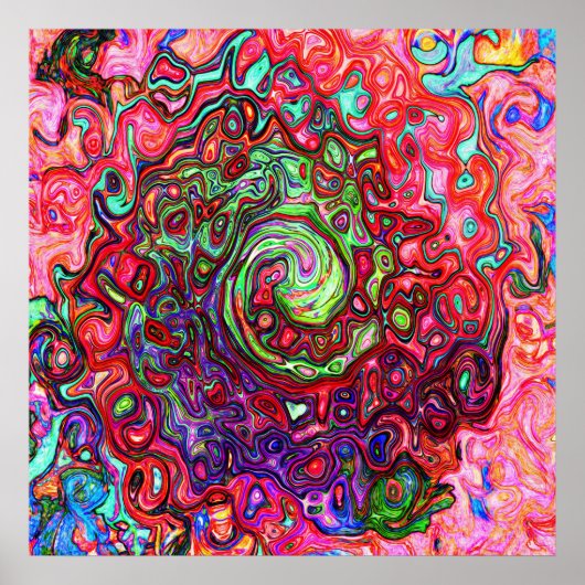 水色赤Groovy抽象芸術レトロ液スワール ポスター (正面)