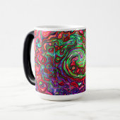 水色赤Groovy抽象芸術レトロ液スワール モーフィングマグカップ (正面左)