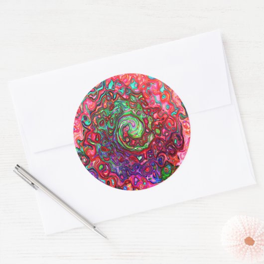 水色赤Groovy抽象芸術レトロ液スワール ラウンドシール (封筒)