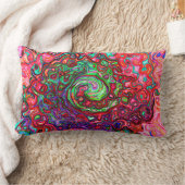 水色赤Groovy抽象芸術レトロ液スワール ランバークッション (ブランケット)