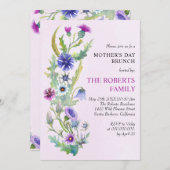 水色野生の花ピンク母の日ブランチ 招待状 (正面/裏面)