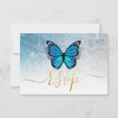 水色金ゴールドネイビーブルーバタフライ素朴ズ結婚ズ 出欠カード (裏面)