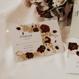 水色金ゴールドバラフローラRSVP応答カード 出欠カード