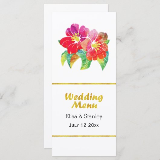水色金ゴールドフォイル結婚フローラのメニューカード メニュー (正面/裏面)