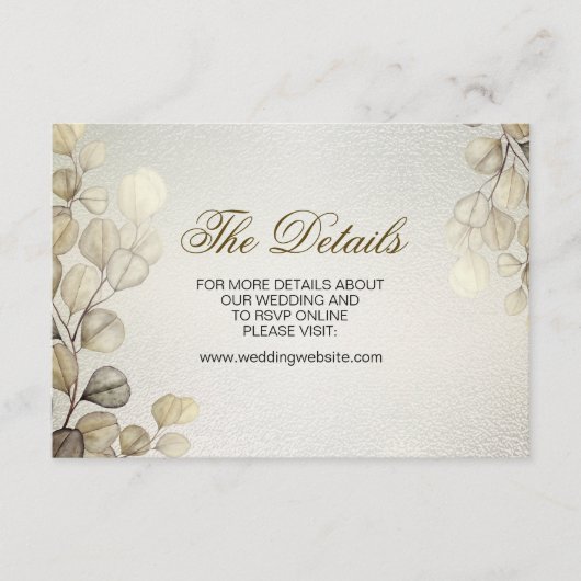 水色金ゴールドユーカリ結婚の葉の光沢 エンクロージャーカード (正面)