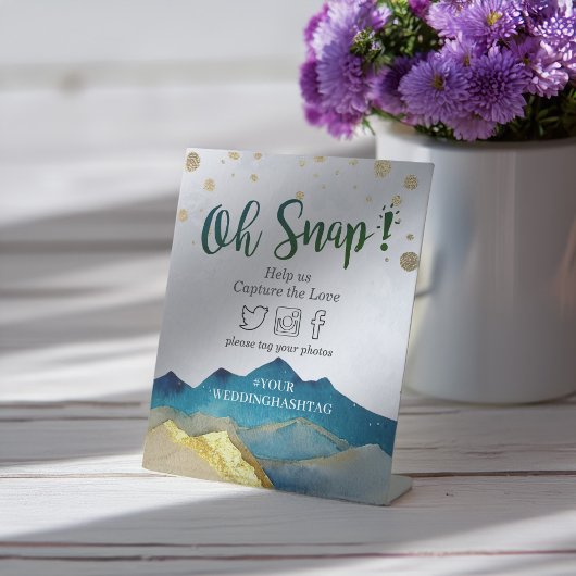 水色金ゴールド山結婚のスナップハッシュタグ記号 台座サイン