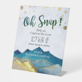 水色金ゴールド山結婚のスナップハッシュタグ記号 台座サイン (正面)