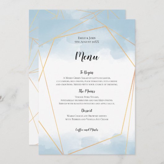 水色金ゴールド幾何学模様結婚枠 メニュー (正面/裏面)