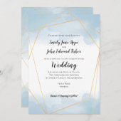 水色金ゴールド幾何結婚色 招待状 (正面/裏面)