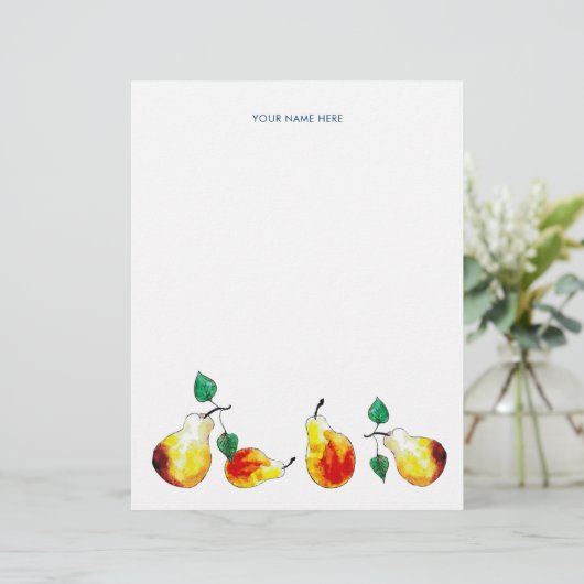 水色金ゴールド梨ハンドボタニカル図解入りの、写真付きのの レターヘッド (スタンド正面)