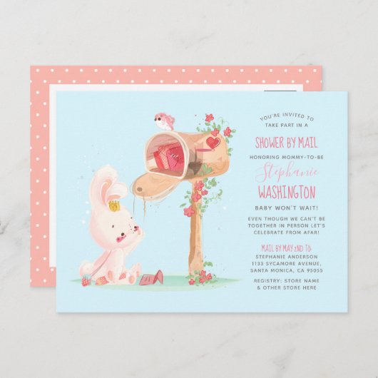 水色長距離ベビーガールシャワーバイメール インビテーションポストカード (正面/裏面)