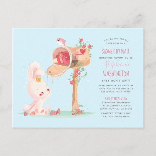水色長距離ベビーガールシャワーバイメール インビテーションポストカード (正面)