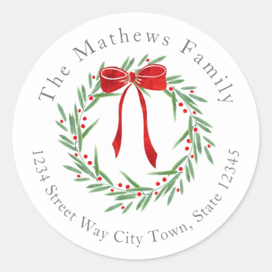 水色離れのリース、果実および弓ラベル ラウンドシール (正面)