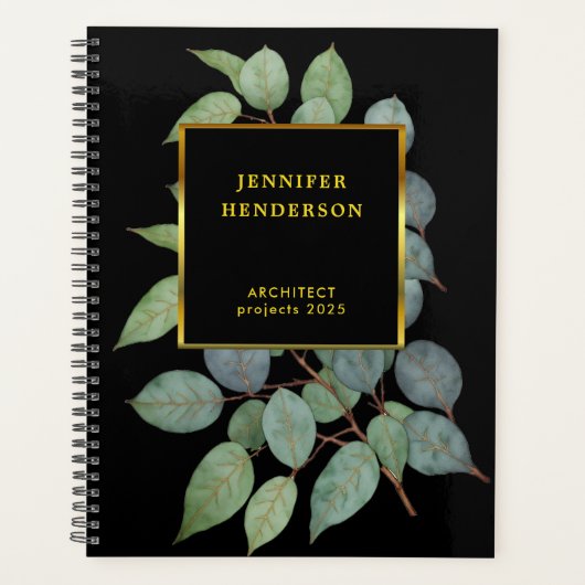 水色離れの黒エレガント金ゴールドプロフェッショナル プランナー手帳 (正面)