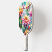 水色顕花多肉質サボテンパーソナライズされた ピックルボールラケット (左)