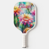 水色顕花多肉質サボテンパーソナライズされた ピックルボールラケット (裏面)