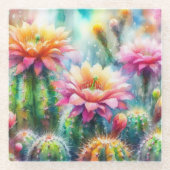 水色顕花多肉質サボテン ガラスコースター (正面)