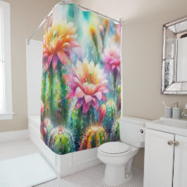 水色顕花多肉質サボテン シャワーカーテン