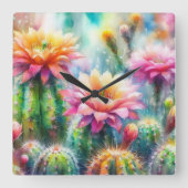 水色顕花多肉質サボテン スクエア壁時計 (正面)